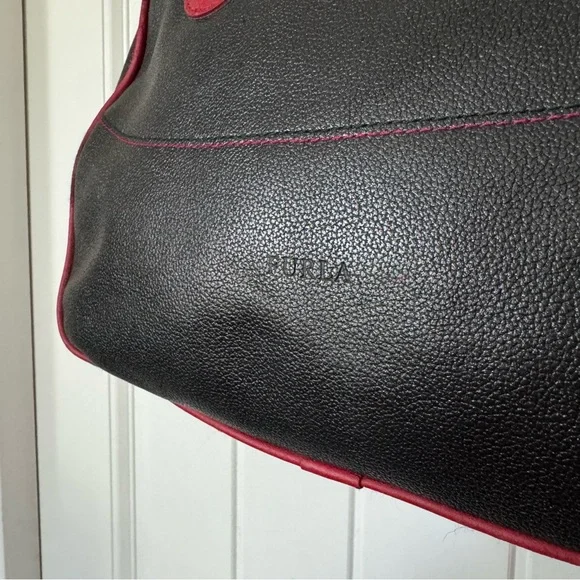 Furla Elegant Black and Red Leather Handbag